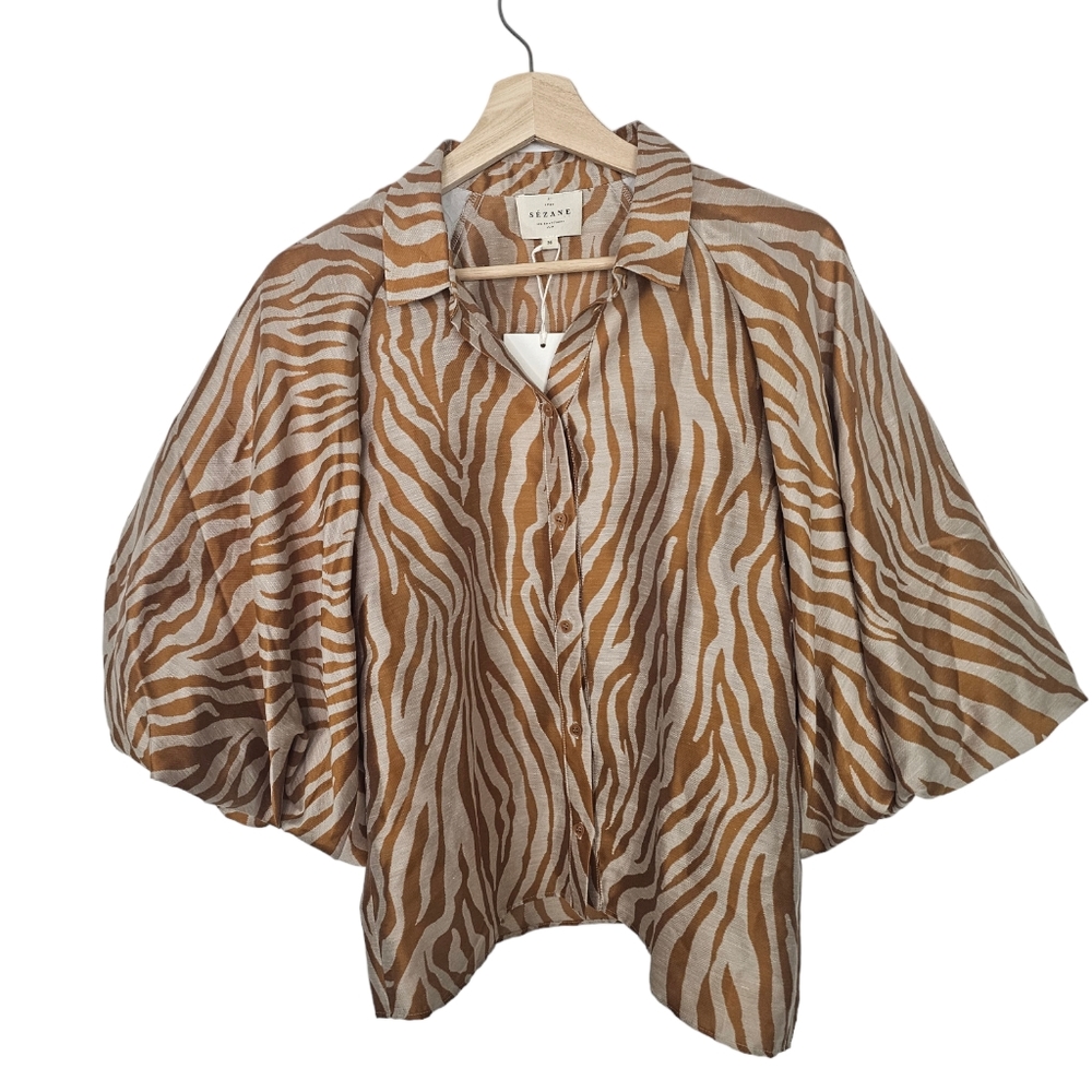 Sezane Lilwen Zebra Ocre Blouse New With Tags Size 36 US 4